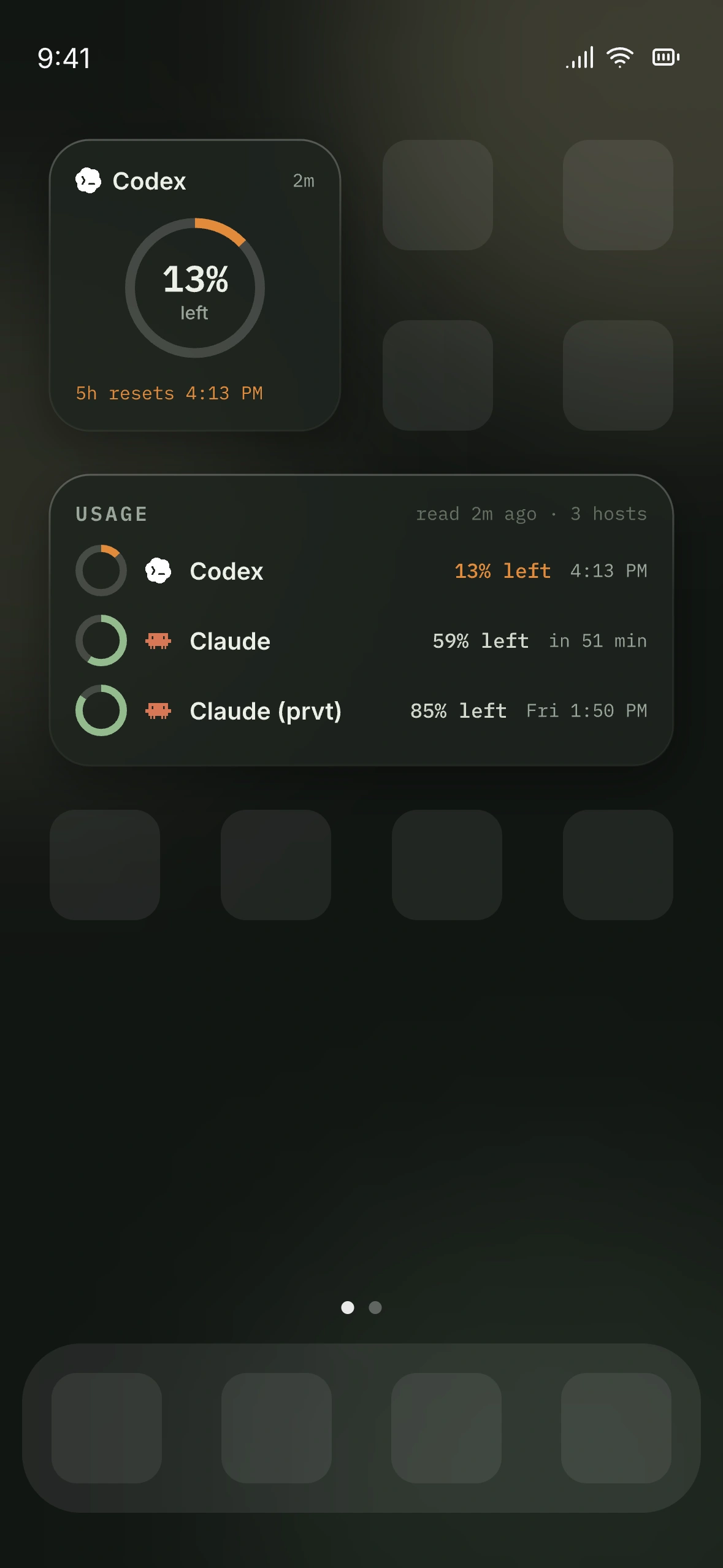 iPhone Home Screen design preview with a small and a medium Drover usage widget